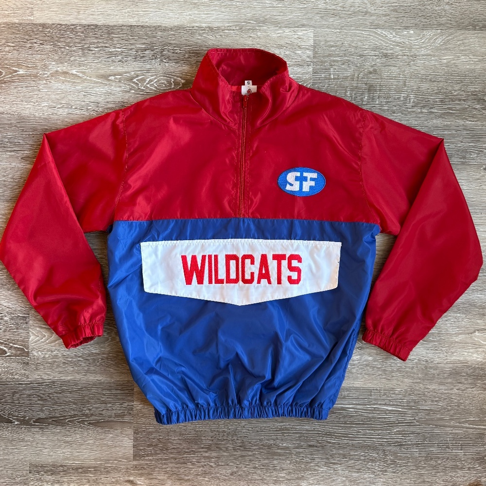 Vintage 80s Red White and Blue 1/4 Zip Wild Cats Windbreaker Light Jacket